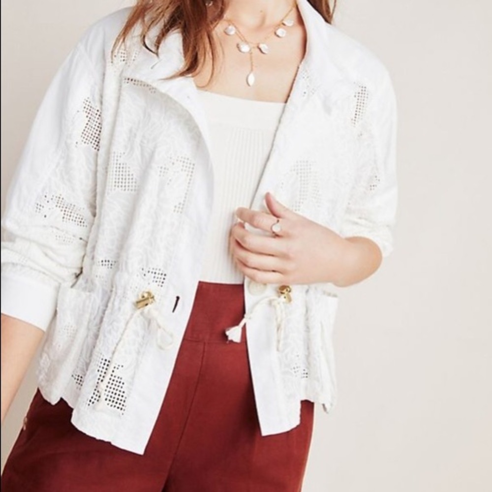 Anthropologie white eyelet lace jacket